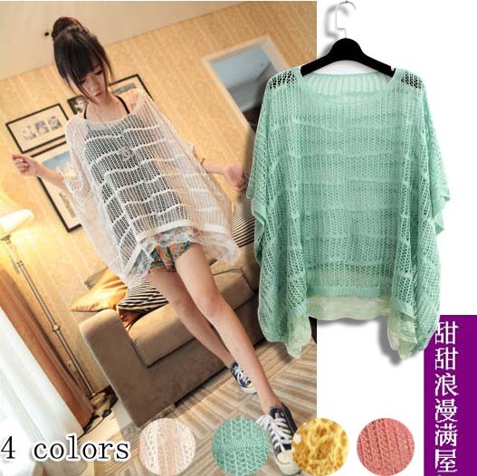 2013 46143 sweet casual all-match lace thin cutout half sleeve sweater shirt