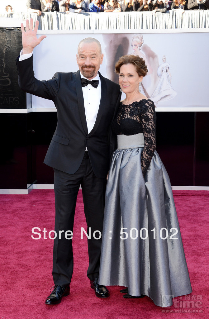 2013 85th Oscar Awards Bryan Cranston's Wife Jewel Black Lace Bodice Silver Skirt Mother of the Bride Dresses
