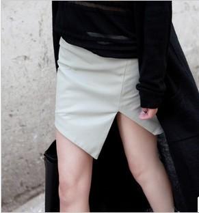 2013 a - bow all-match fashion asymmetrical clipping leather skirt short skirt