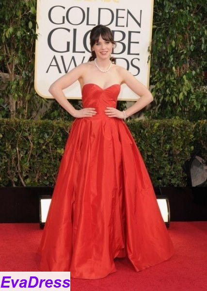 2013 A Line Sleeveless Sweetheart Sweep Length Taffeta Golden Globe Zooey Deschanel Orange Celebrity Red Carpet Dress