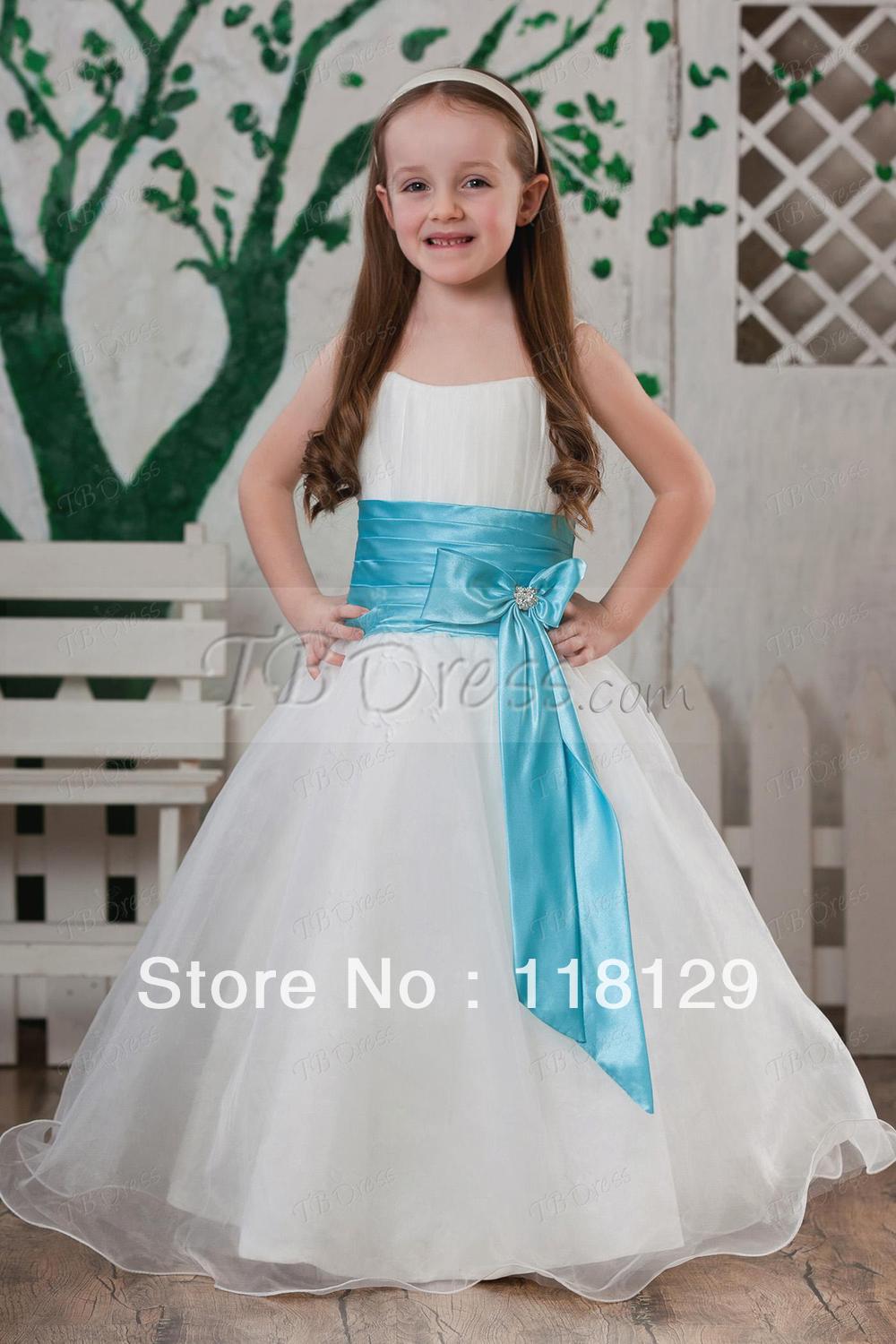 2013 A-line Spaghetti straps Children Dresses  Floor-length Sleeveless Organza  Bow  Wedding Paty Dress Flower Girl Dresses 2550
