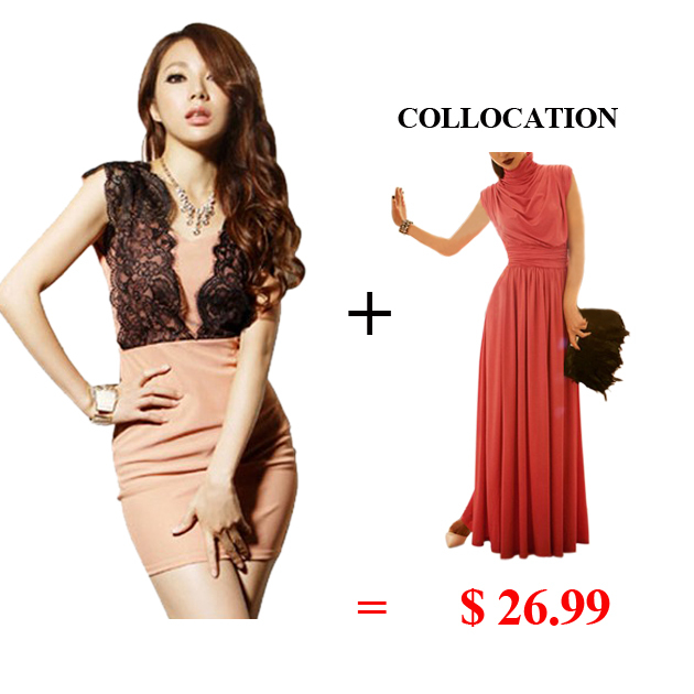 2013 a set sell 1 long fashion women dress+ 1 mini lady lace dress free shipping WQL0125
