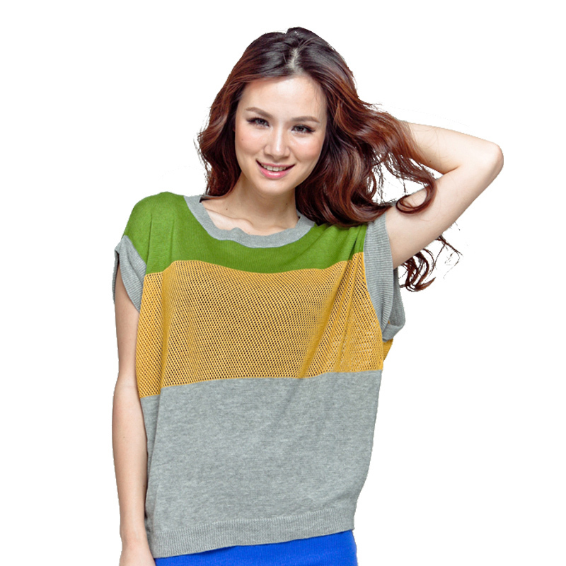 2013 all-match fashion o-neck wide stripe short-sleeve sweater pullover