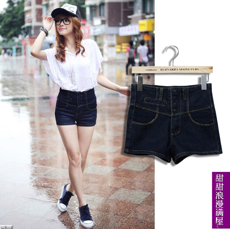 2013 all-match i Dark Blue high waist denim shorts 9221a high quality