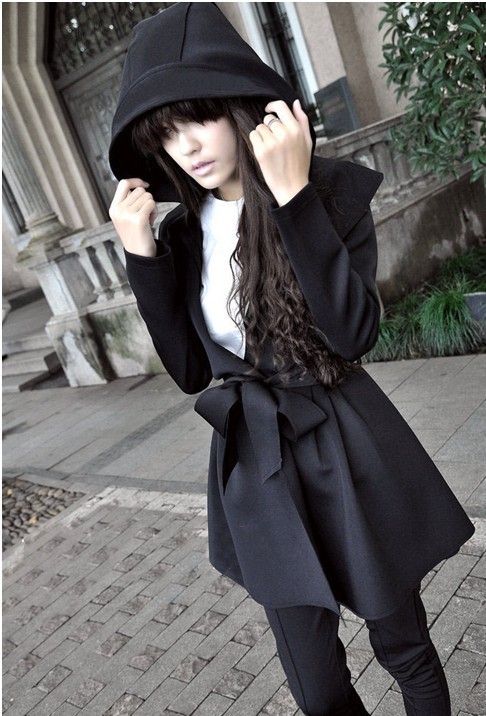 2013 An 10396 no button cardigan belt with a hood medium-long outerwear