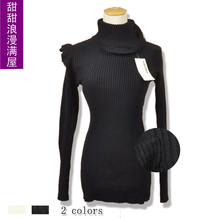 2013 autumn and winter 009020 sweet princess ruffle slim turtleneck sweater basic thermal