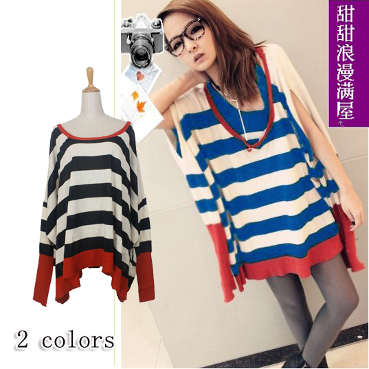 2013 autumn and winter 37176 square loose hole two ways stripe sweater