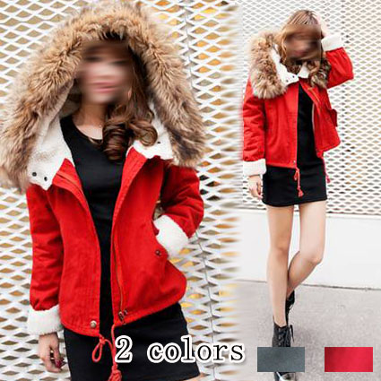 2013 autumn and winter 459181 red thickening within the flock printing large fur collar with a hood thermal women's