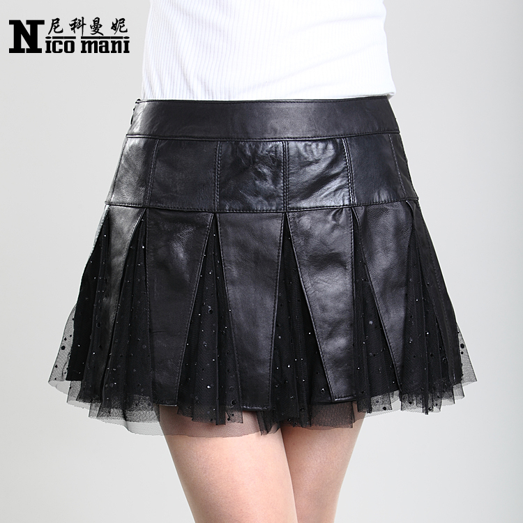 2013 autumn and winter all-match women's genuine leather skirt lace skirt bust skirt sheepskin short skirt