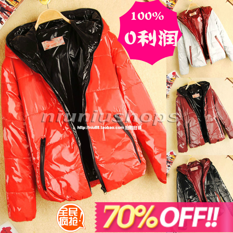 2013 autumn and winter brief glossy zipper thickening with a hood fashion wadded jacket cotton-padded jacket outerwear