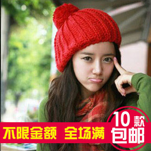 2013 autumn and winter candy color solid color knitted hat knitted ball cap thermal women's cap