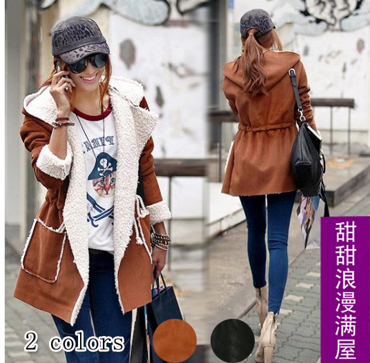 2013 autumn and winter fashion h3792 van fashion with a hood berber fleece liner slim waist leather clothing outerwear