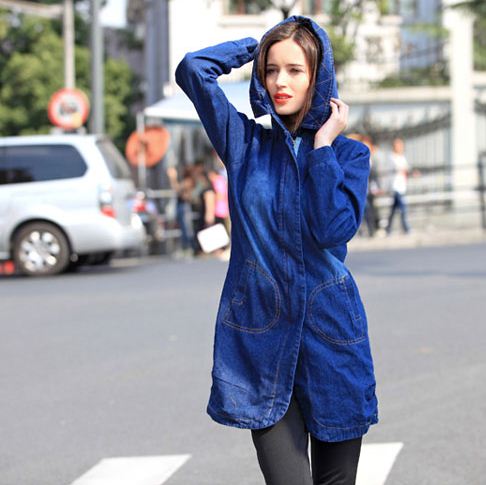 2013 autumn and winter fashion plus size clothing denim trench overcoat pocket casual water wash denim coat outerwear