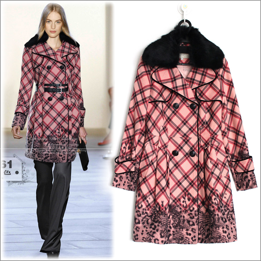2013 autumn and winter fashion women's fur collar double breasted stripe fashion wool coat outerwear 1261