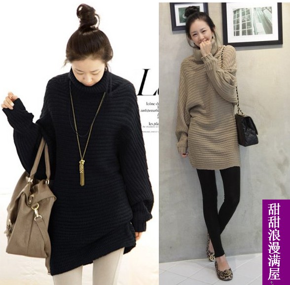 2013 autumn and winter h0633 women's fashion turtleneck batwing long sleeve loose sweater design outerwear