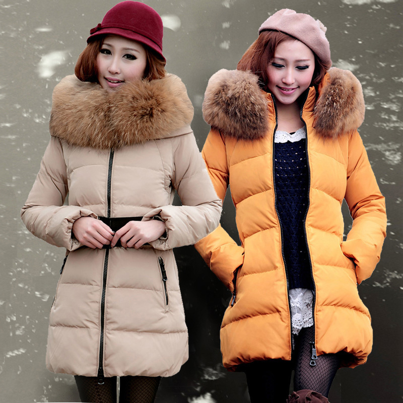 2013 autumn and winter large luxury fur collar down coat female thickening medium-long slim