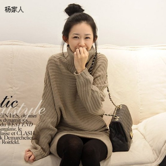 2013 autumn and winter long-sleeve loose plus size coarse knitted long design turtleneck pullover sweater