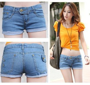 2013 autumn and winter loose roll-up women's hem denim shorts female summer women shorts hot