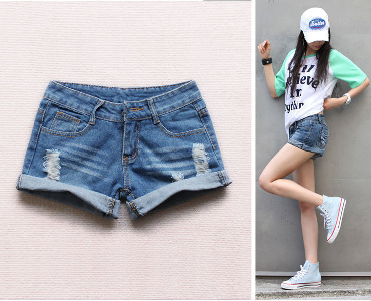 2013 autumn and winter loose roll-up women's hem denim shorts female summer women shorts hot