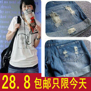 2013 autumn and winter loose roll-up women's hem denim shorts female summer women shorts hot