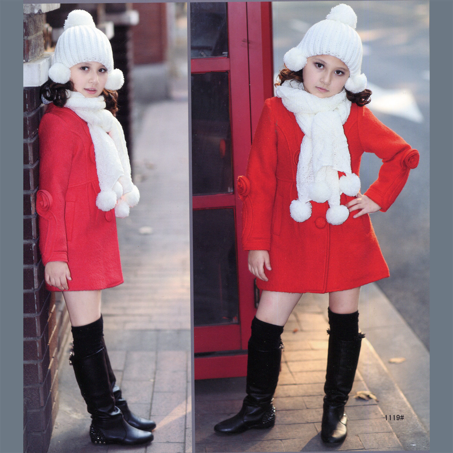 2013 autumn and winter new arrival children's clothing female child woolen overcoat outerwear trench hat scarf