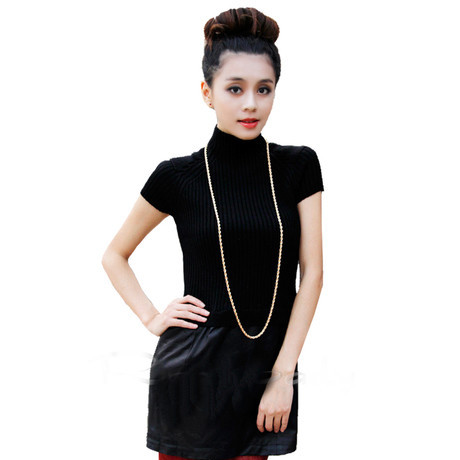2013 autumn and winter new arrival turtleneck wool knitted short-sleeve water washed leather patchwork PU 591 one-piece dress