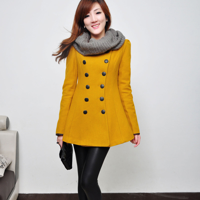 2013 autumn and winter ruffle leather epaulette slim woolen outerwear woolen overcoat female