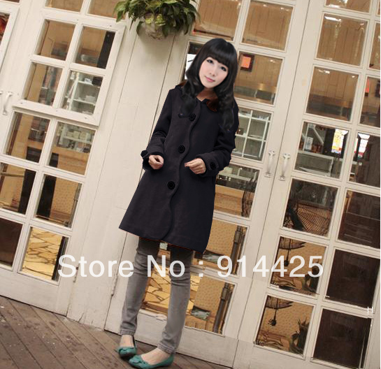 2013 autumn and winter scalloped cotton cashmere overcoat single breasted woolen trench