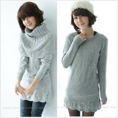 2013 Autumn and winter sweater twinset medium-long ruffle rabbit hair sweater (include cape big muffler scarf),S-822