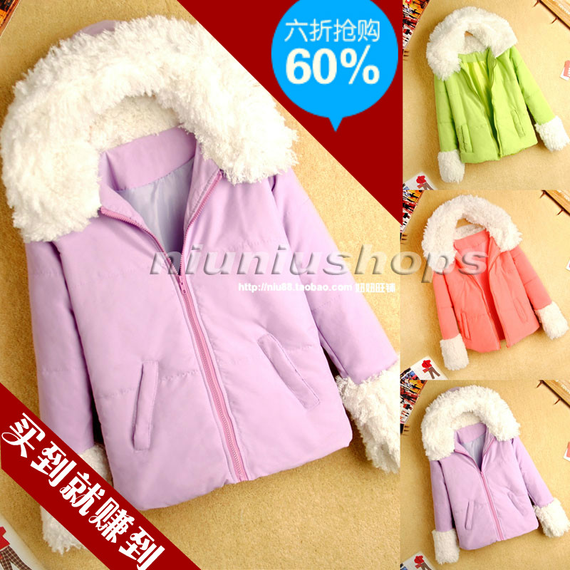 2013 autumn and winter sweet women's berber fleece wool patchwork hooded thickening cotton-padded jacket cotton-padded jacket