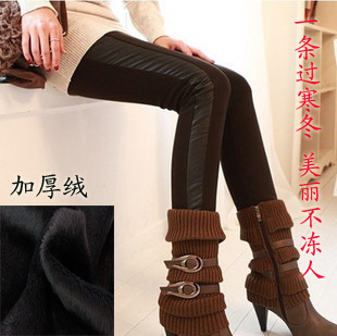 2013 autumn and winter thick legging faux leather patchwork plus velvet warm pants plus size boot cut jeans female