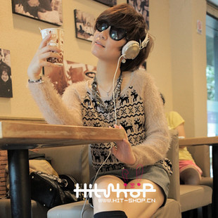 2013 Autumn and winter vintage shaggier long o-neck loose onta rabbit fur cashmere sweater