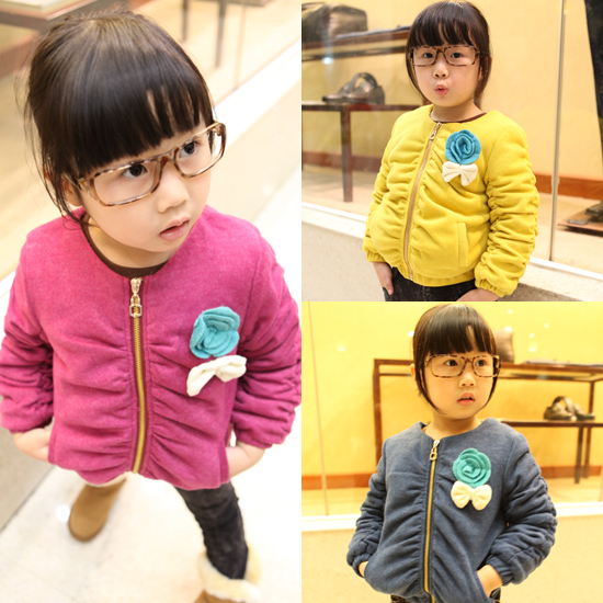 2013 autumn and winter waves sleeve flower thickening baby girls clothing cardigan top z0084