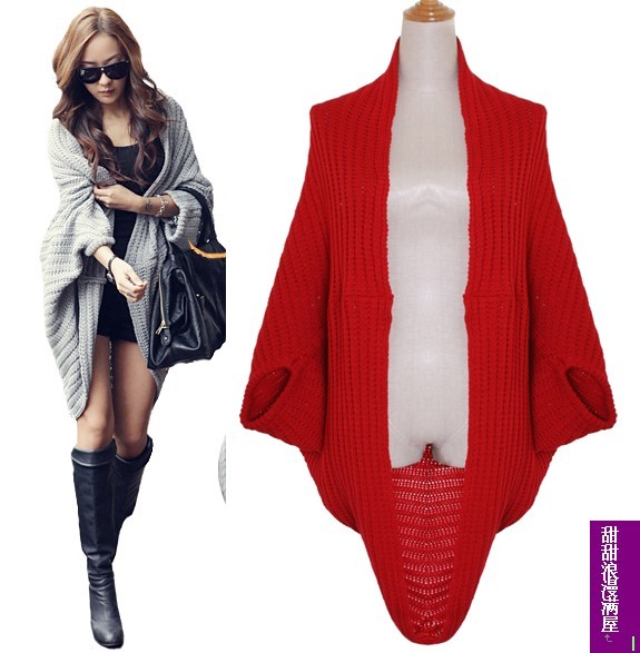 2013 autumn and winter women 0240015 plus size loose batwing sleeve sweater cape cardigan