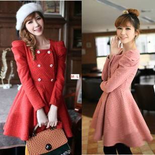 2013 autumn and winter women 100488 sweet princess double breasted skirt woolen trench outerwear