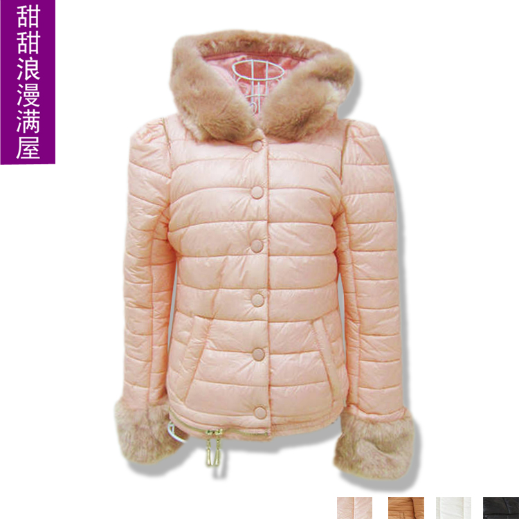 2013 autumn and winter women 132187 sweet all-match fur collar thickening hooded wadded jacket slim cotton-padded jacket