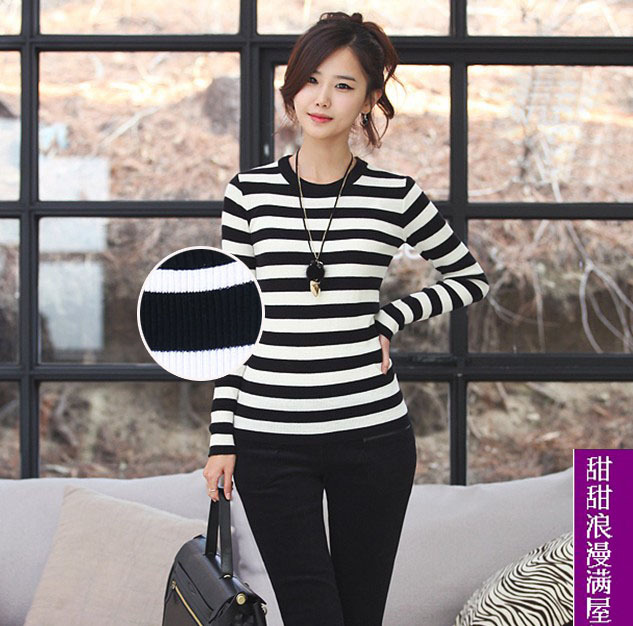 2013 autumn and winter women 202 casual all-match slim stripe basic sweater