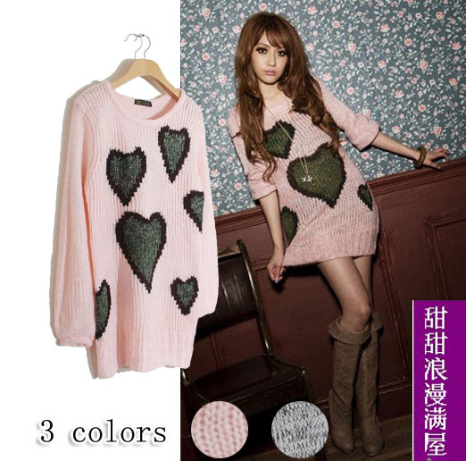 2013 autumn and winter women 22986 hippocampus wool love o-neck medium-long sweater outerwear
