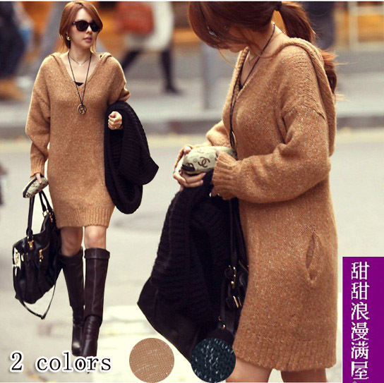 2013 autumn and winter women 23412 street casual all-match medium-long with a hood sweater outerwear