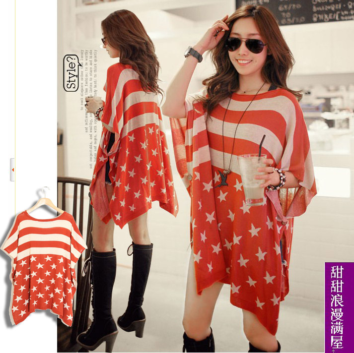 2013 autumn and winter women 2381 casual fashion loose batwing sleeve five-pointed star sweater shirt
