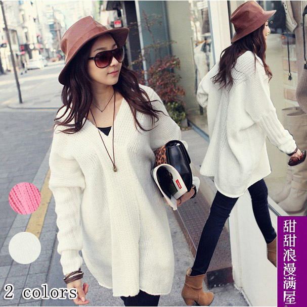 2013 autumn and winter women 24312 casual all-match loose solid color medium-long sweater outerwear