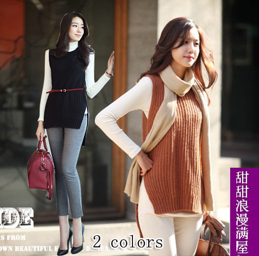 2013 autumn and winter women 252014 casual all-match low-high slim sleeveless sweater