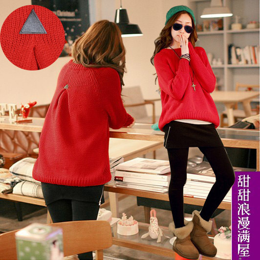 2013 autumn and winter women 25312 back casual all-match unique red sweater outerwear