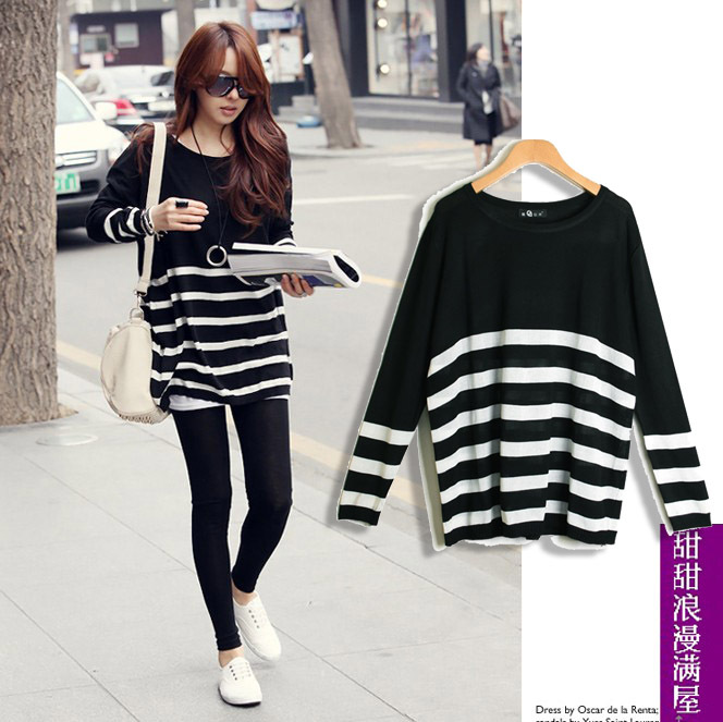2013 autumn and winter women 2681 casual all-match fashion loose stripe sweater