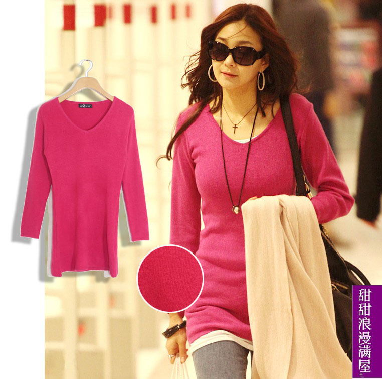 2013 autumn and winter women 280014 elastic slim medium-long basic sweater