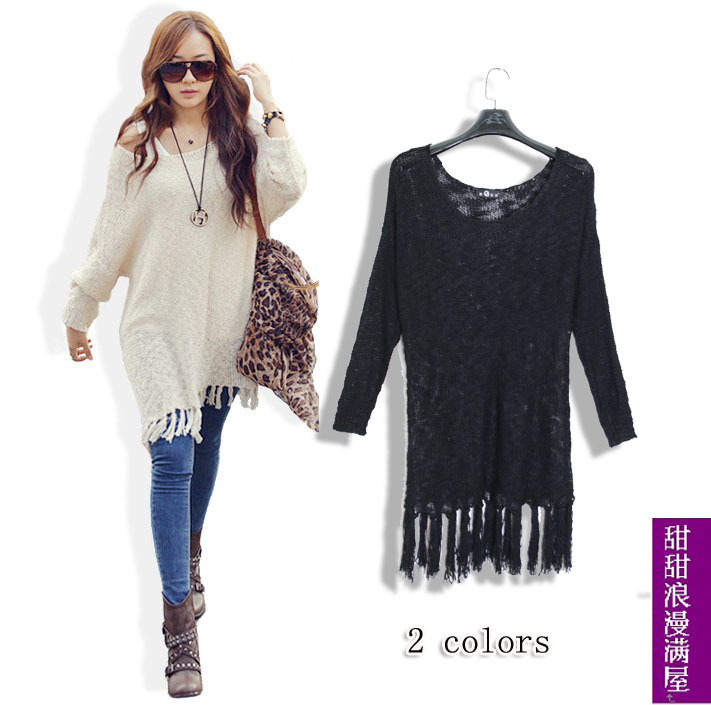 2013 autumn and winter women 28343 tassel medium-long sweep long-sleeve sweater dress