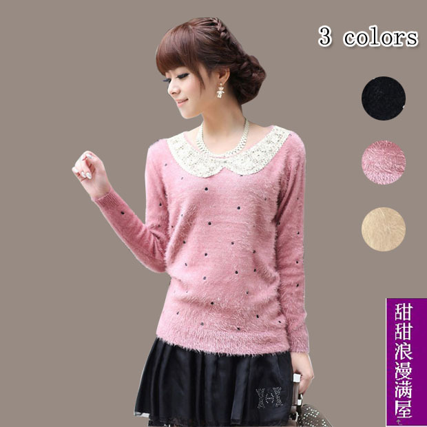 2013 autumn and winter women 44901 sweet princess all-match paillette shaggier sweater