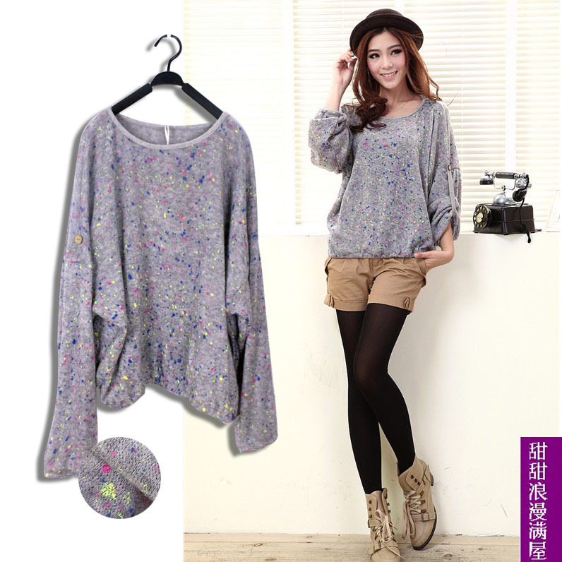 2013 autumn and winter women 455431 casual loose plus size multicolour wool sweater