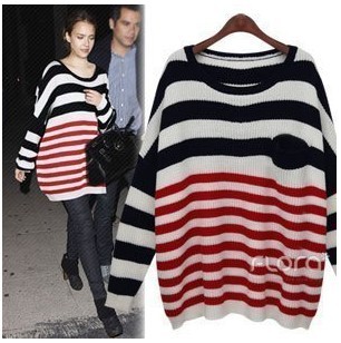 2013 autumn and winter women 535738 casual all-match loose stripe pocket sweater outerwear