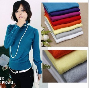 2013 autumn and winter women 538382 all-match slim mercerized cotton turtleneck sweater basic shirt